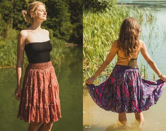 Sommerlicher, launisch fließender Boho-Rock mit Taille betonender Eleganz, Boho-Rüschenrock, Sommer, Festival, Hippie, Damenmode, Einheitsgröße