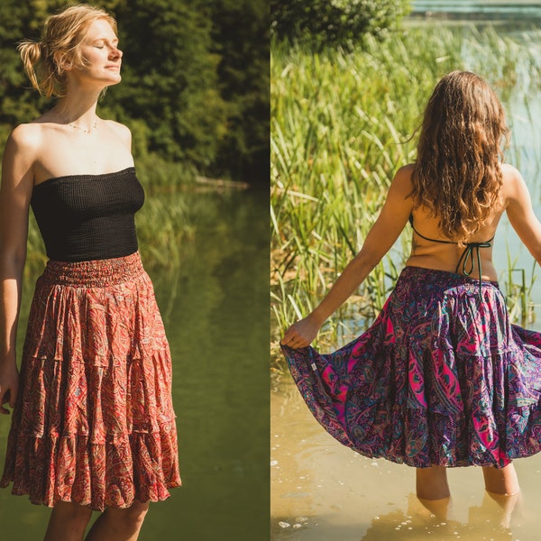 Summer Whimsy Flowing Boho Skirt with Waist-Enhancing Elegance Boho Ruffled Skirt Summer Festival Hippie Female Fashion One size