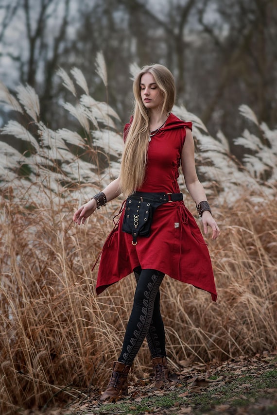 Elven Tunic Pixie Dress Shortsleeve Hodded Fairy Adjustable