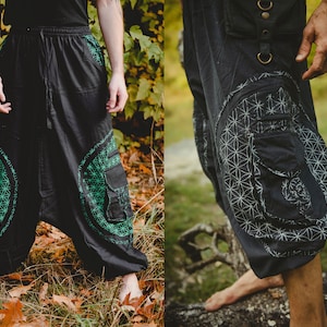 Flower of Life Alibaba Pants Thick Cotton Men Trousers with Side Pockets Psychedelic Festival Pants Sacred Geometry Hippie Harem SIVERILL