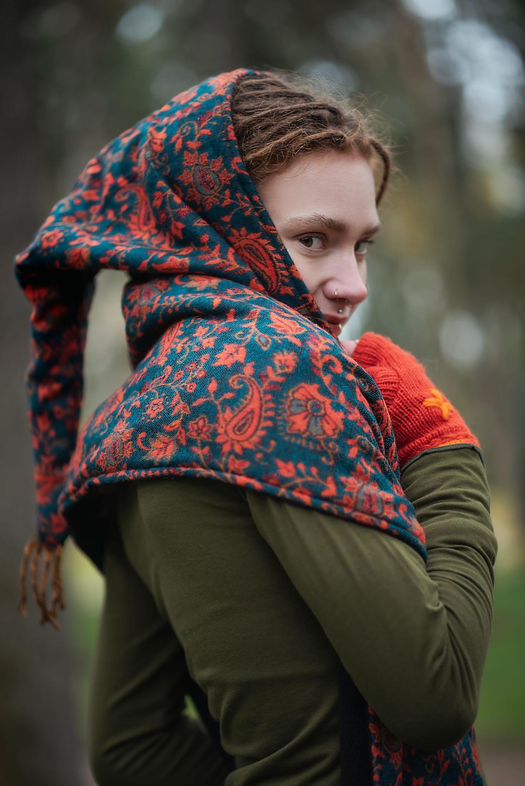 Forest Pixie Hooded Scarf Long Hood Winter Hippie Shawl With Pockets ...