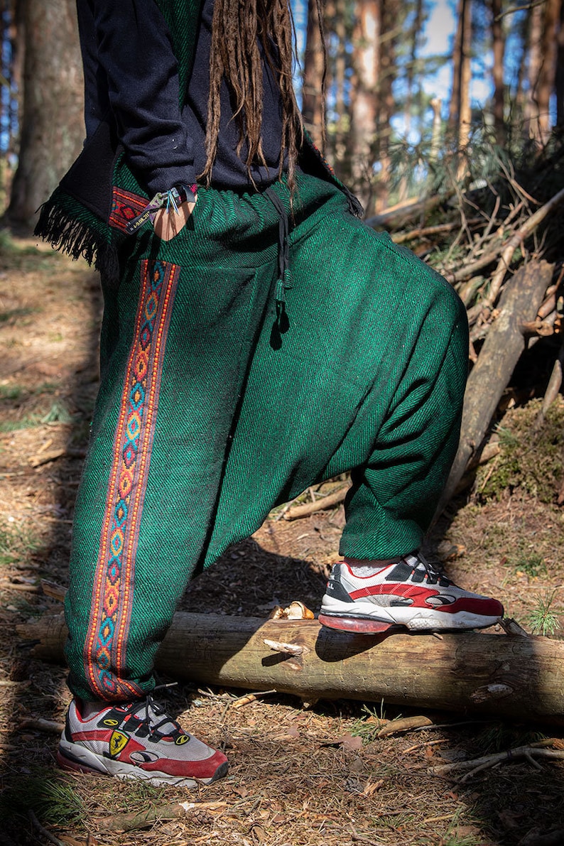 Pantalon Alibaba chaud à tisser à la main avec des motifs ethniques de l'Himalaya Pantalon sarouel chaud pour festival Hippie Festival psychédélique Yoga Pantalon Aladin unisexe image 6
