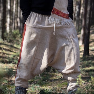 Pantalon Alibaba chaud à tisser à la main avec des motifs ethniques de l'Himalaya Pantalon sarouel chaud pour festival Hippie Festival psychédélique Yoga Pantalon Aladin unisexe image 5