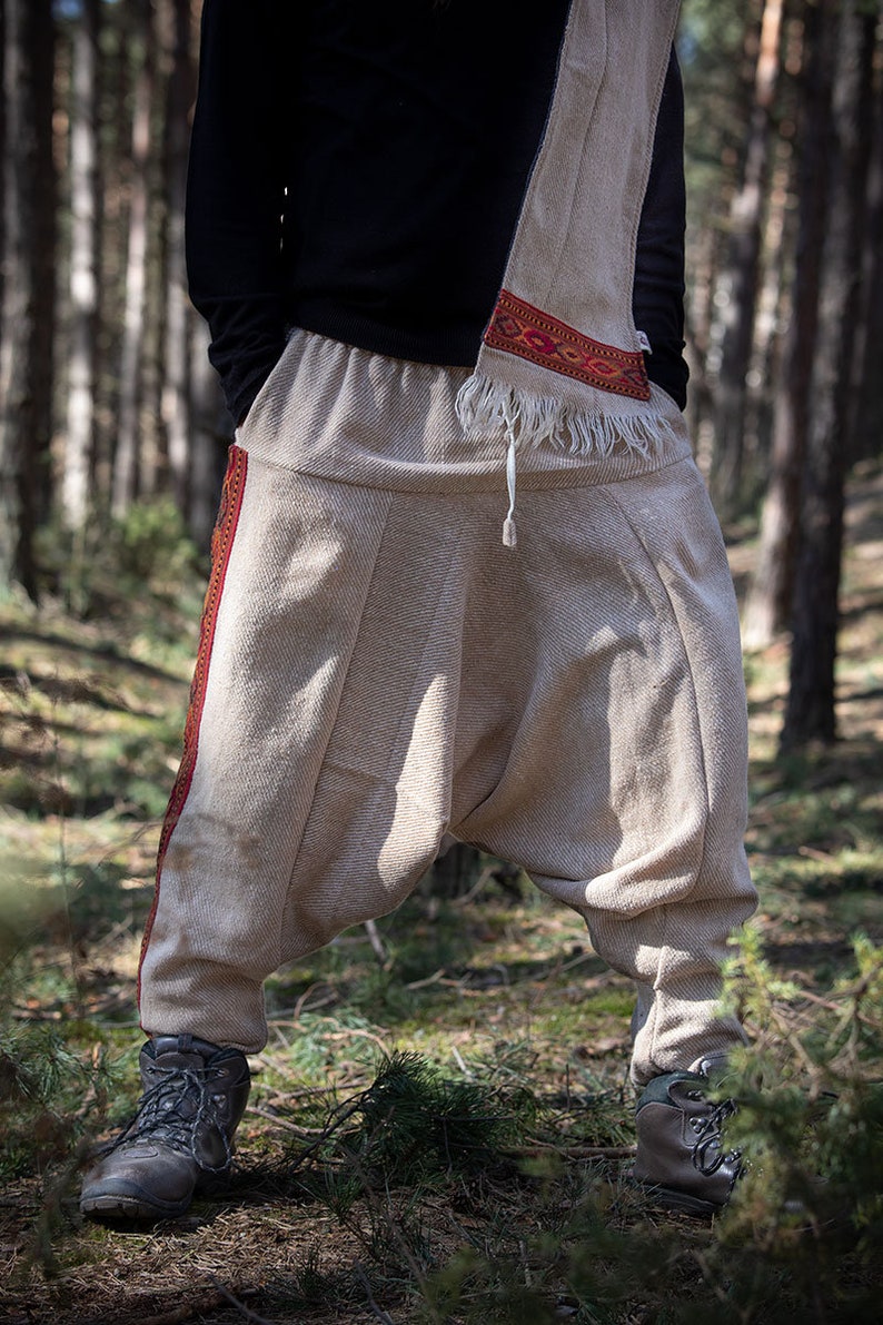 Warme handgewebte Alibaba-Hose mit ethnischen Himalaya-Mustern, warme Festival-Haremshose, Hippie-psychedelische Festival-Yoga-Unisex-Aladin-Hose Bild 5