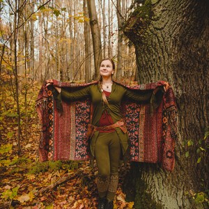 Géométrie ethnique écharpe Extra-longue Boho élégance motifs artistiques vêtements de confort forêt Psytrance Festival hiver Hippie unisexe image 7