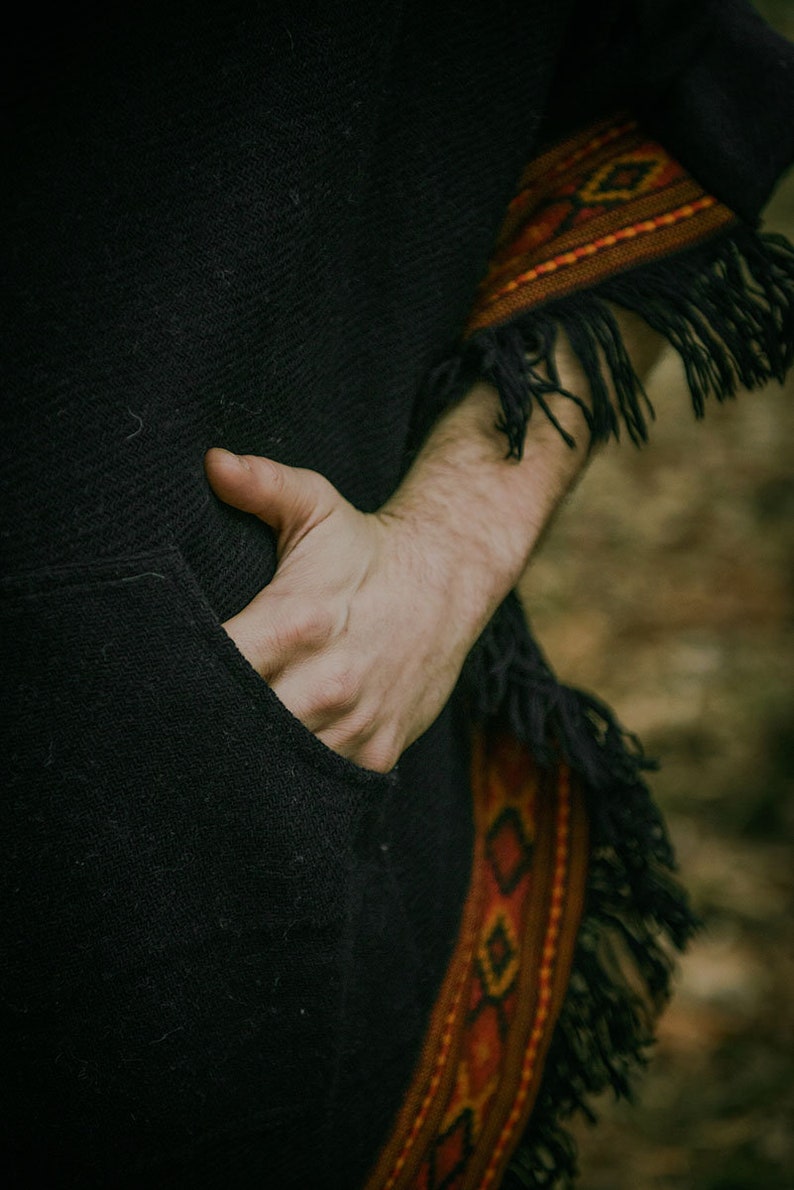 Poncho tissé à la main de l'Himalaya, motifs ethniques, Cape à capuche, Hippie, Boho, Festival, Yoga image 10