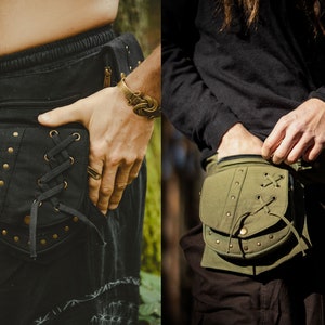 Pocket Belt Cotton Canvas Fanny Pack Hippie Bum Bag Psychedelic Festival Utility Bag Forest Pixie Elf Goth Belt ITHAM