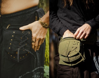 Pocket Belt Cotton Canvas Fanny Pack Hippie Bum Bag Psychedelic Festival Utility Bag Forest Pixie Elf Goth Belt