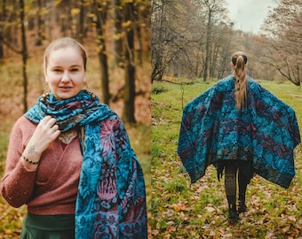 Shawl Tribal-Inspired Extra-Long Shawl with Ethnic Design Comfort Wear Forest Psytrance Festival Winter Hippie Unisex