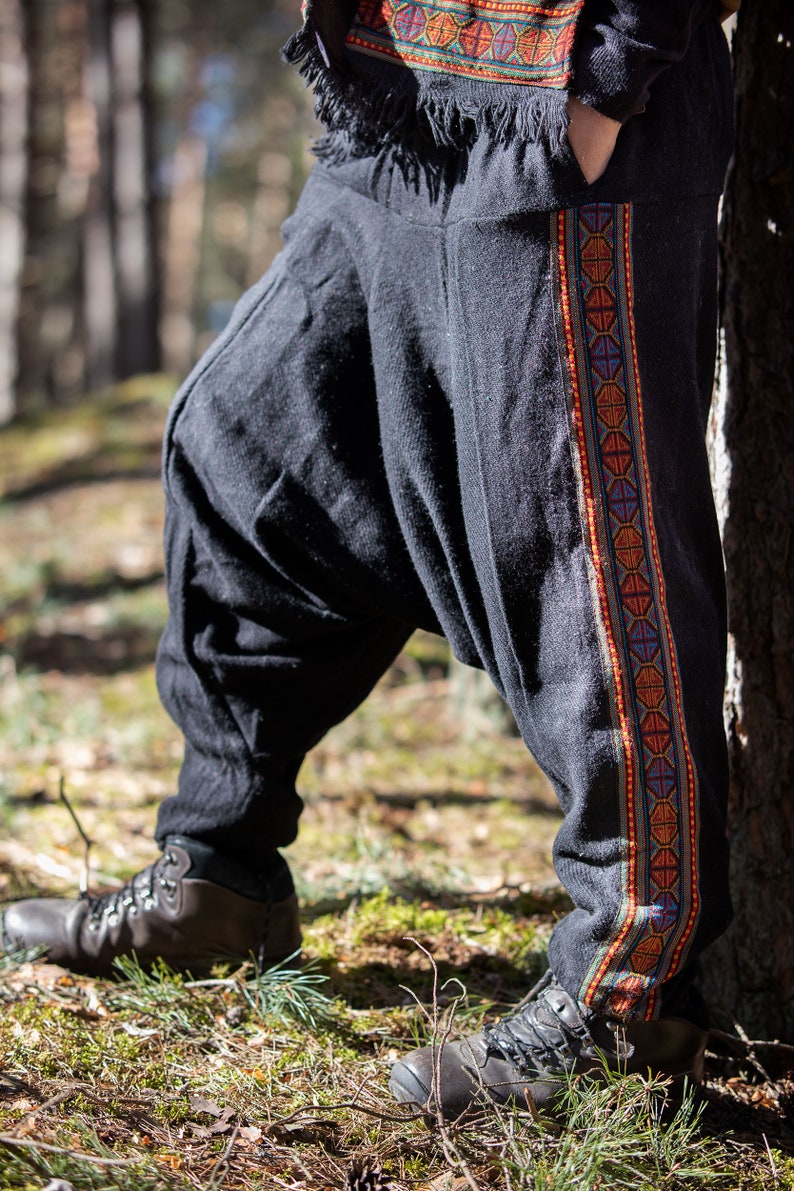 Pantalon Alibaba chaud à tisser à la main avec des motifs ethniques de l'Himalaya Pantalon sarouel chaud pour festival Hippie Festival psychédélique Yoga Pantalon Aladin unisexe image 7