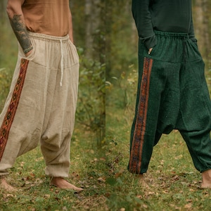 Warme handgewebte Alibaba-Hose mit ethnischen Himalaya-Mustern, warme Festival-Haremshose, Hippie-psychedelische Festival-Yoga-Unisex-Aladin-Hose Bild 1