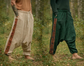 Warm Handloom Alibaba Pants With Ethnic Himalaya Patterns Warm Festival Harem Pants Hippie Psychedelic Festival Yoga Unisex Aladin Trousers