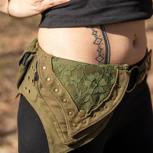 Pixie Pocket Belt Cotton Fanny Pack Hippie Money Belt Psicodélico Festival Bolsa de utilidad Bolsa de cadera para yoga Cinturón alrededor de la cintura con bolsillos imagen 7