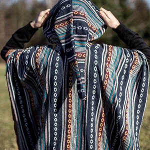 Mann Ethno Marineblauer Poncho Pixie Kapuze Langer Gheri 100 % Baumwolle Boho Mexikanische Hippie Yoga Festival Poncho Bild 8