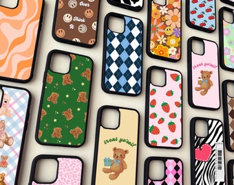 coques iphone plusieurs couleurs disponibles plus de 50 motifs, VSCO, imprimé vache, preppy, tendance, carreaux, ours en peluche, tic tac, fraise