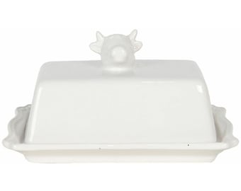 Clayre & Eef Butterdose Kuh weiss Keramik rechteckig 18cm x 14cm x 8cm