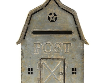Clayre & Eef gray metal wall mailbox 26 cm x 11 cm x 35 cm