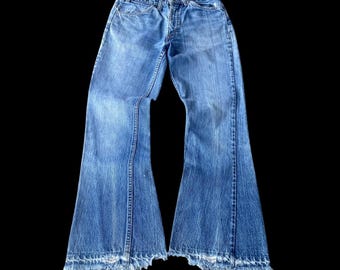 Levi’s 646 vintage de los años 70, con etiqueta naranja, acampanados, bajo deshilachado, lavado claro natural, talla W 27-28 pulgadas / Denim Levis vintage / Levis Bootcut