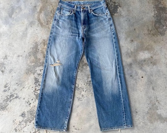 VINTAGE des années 90 EDWIN 505 REDLINE Selvedged Grunge Distressed Denim Bluewash Faded Loose Highwaist Made In Japan W29"/Rocker Denim/Jean vintage