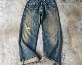 VINTAGE 00S EDWIN 505X REDLINE Selvedged Grunge Mudwash Rusty Denim Loose Straight Japan Made/Denim desgastado/Denim vintage W31x31.5"