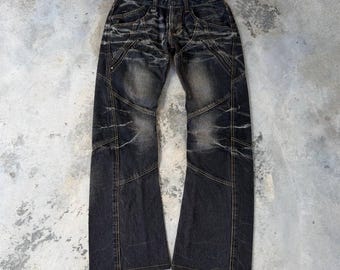 Vintage Nicole Club For Men Japanese Archival Distressed Faded Honeycombs Multi Pocket Flare Denim Grunge Unique Artisanal Paneled Stitching