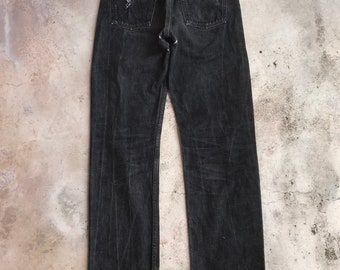 Vintage 1990s Levis 501 Grunge Distressed Denim Tiger-Claw Ripped Levis Faded Black W29x31 inch/Levis Damaged Jean/Levis Trashed Denim
