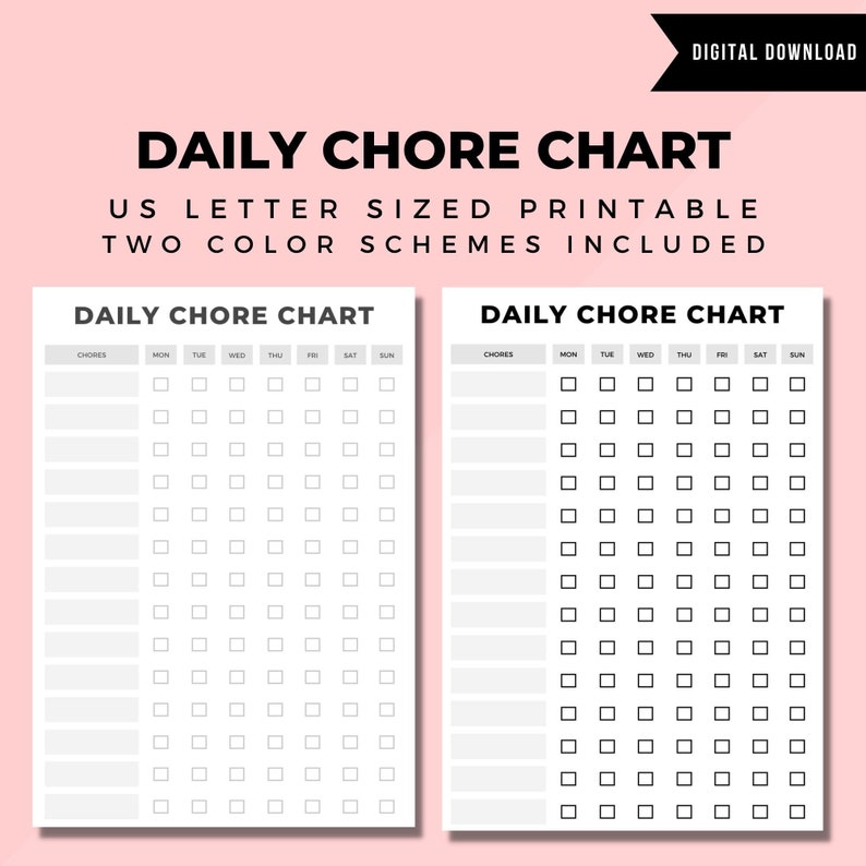 Daily Chore Chart Printable PDF Template Chore Chart for Etsy