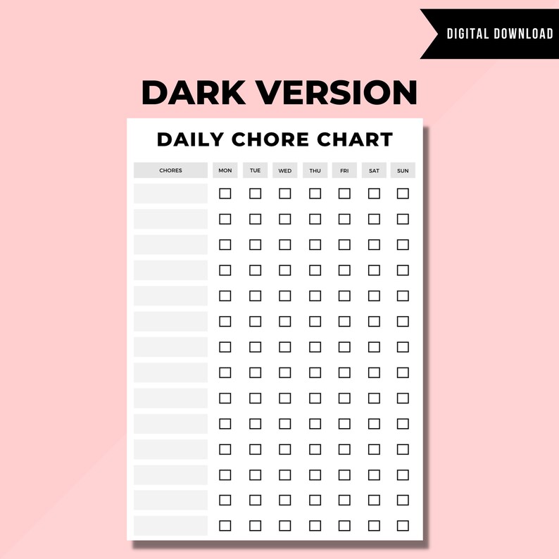 Daily Chore Chart Printable PDF Template Chore Chart for Etsy