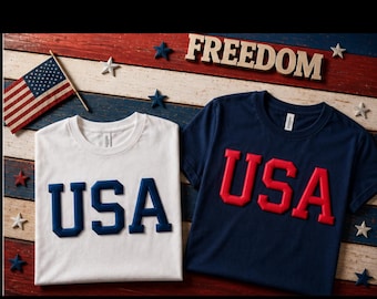 USA Heat Transfer | Puff Vinyl Transfer | Patriotic Shirt Design | 4th of July Transfer | Red White Blue Tee DIY
