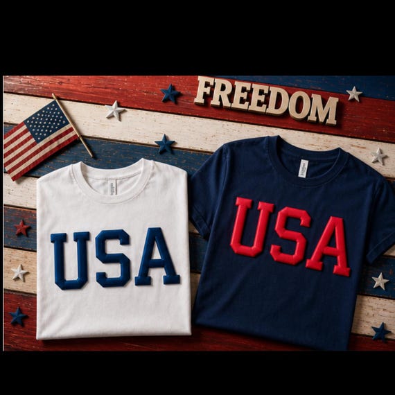 USA Puff Vinyl Heat Transfer | Patriotic 4th of July Shirt Design (Red White Blue)