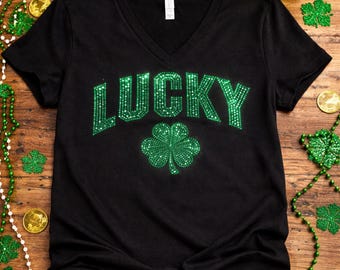 Lucky Shamrock Spangle Shirt | St. Patrick's Day Sparkle Tee (Heat Transfer Option)