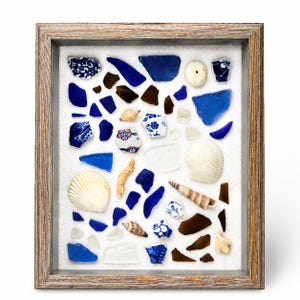Sea Shell Shadow Box, Sea Glass Wall Art, Coastal Wall Decor, Beach Shadow Box, Pottery Display, Handmade Coastal Art, The Wonder Almanac