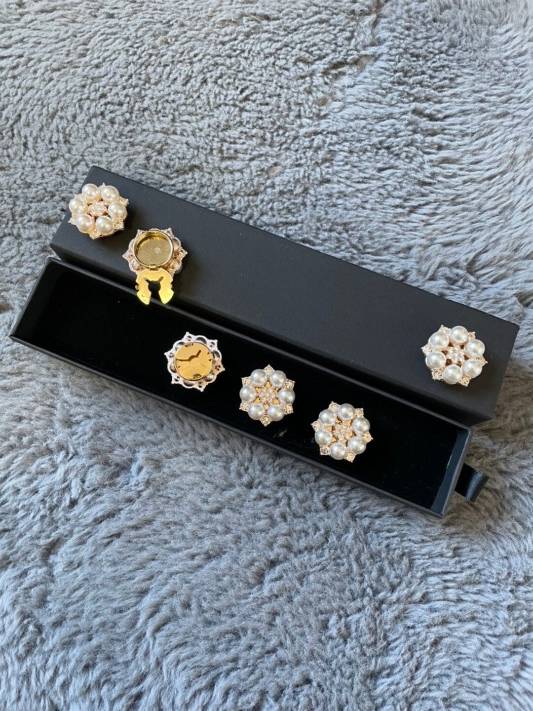 Pearl and Rhinestone Button Covers Set of 6 Gold Etsy