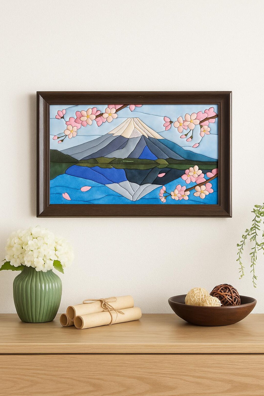 Mount Fuji & Cherry Blossoms – Handcrafted Kimekomi Art - Etsy