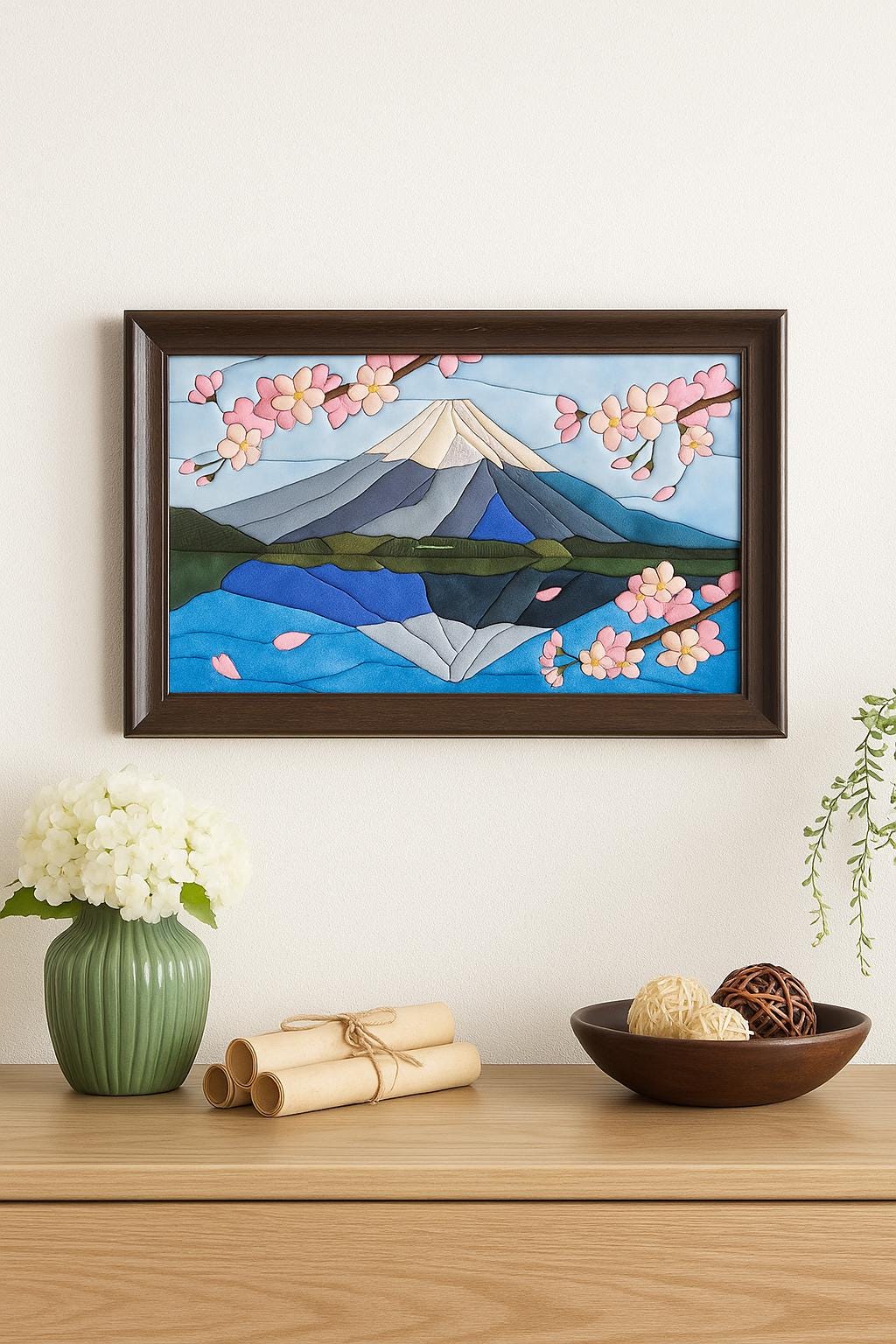 Mount Fuji & Cherry Blossoms – Handcrafted Kimekomi Art - Etsy