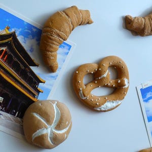 Bakery Magnet Set: Croissant, Pretzel & Bun Fridge Magnets
