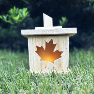 Handcrafted Cedar Fall Lantern: Maple Leaf Tea Light Included
