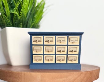 Catálogo de fichas de biblioteca en miniatura / Mueble de casa de muñecas a escala 1:12 con cajones funcionales