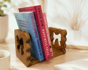 Handmade Wood Bookshelf, Bow Cutout Scalloped Edges, Cottagecore Book Display