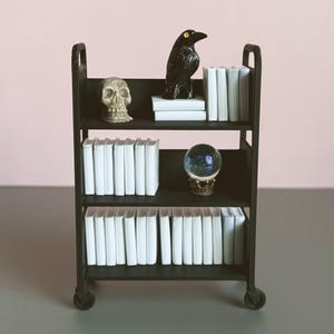 1:12 Mini Library Book Cart Kit + Blank Mini Books | Dollhouse Library Cart | Mini Desk Decor | 8 Colors| Librarian Gift| Booklover Gift