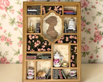 Rincón de lectura de Jane Austen / Decoración de estantería en miniatura estilo Regency Cottagecore