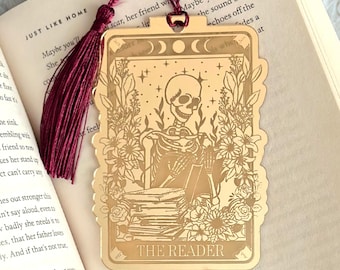 Marcapáginas personalizado con esqueleto de tarot: regalo gótico para amantes de los libros