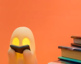 Figura de fantasma con libro: decoración de escritorio espeluznante de Halloween con vela de té