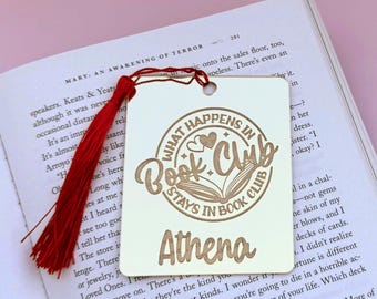 Personalized Book Club Name Bookmark •  Book Lover Gift in Pale Gold or Chrome Acrylic
