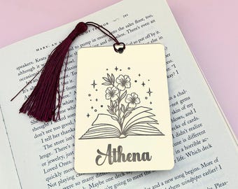 Personalized Birth Flower Bookmark | Custom Name Acrylic Book Lover Gift
