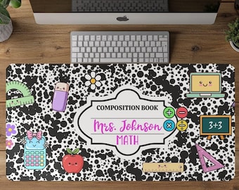 Personalized Math Teacher Desk Mat, Composition Notebook Mousepad, Gift for Math Teacher, End of Year Teacher Gift, Custom Teacher Mousepad