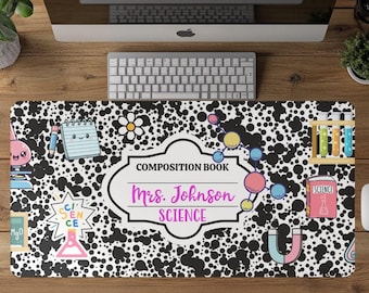Personalized Science Teacher Desk Mat, Composition Notebook Mousepad, Science Teacher Desk Decor, Year End Teacher Gifts, Teacher Mousepad