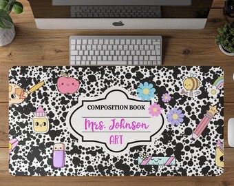 Personalized Art Teacher Desk Mat, Composition Notebook Mousepad, Gift for Art Teacher, End of Year Teacher Gift, Custom Teacher Mousepad