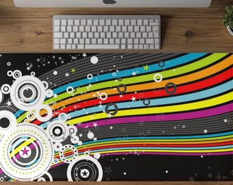 Colorful Rainbow Desk Mat, Steampunk Desk Decor, Aesthetic Office Mousepad, Mechanical Art, Gamer Deskmat, Funky Desk Decor, XL Mouse Pad