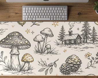 Mushroom Cottagecore Desk Mat, Cottagecore Mouse Pad, Dark Academia Desk Pad, Fairycore Office Accessory, Forest Aesthetic Mousepad